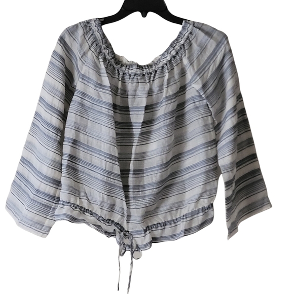 Theory Odettah Vall Striped Off-the-Shoulder Top - Picture 4 of 6